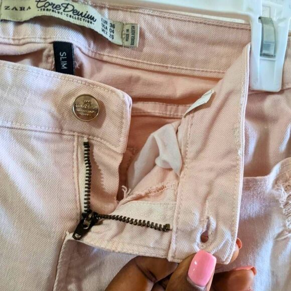 Zara Trafaluc Jeans Women's Size 4 Dusty Rose Slim Fit Cropped Y2K Core Denim - Picture 5 of 16
